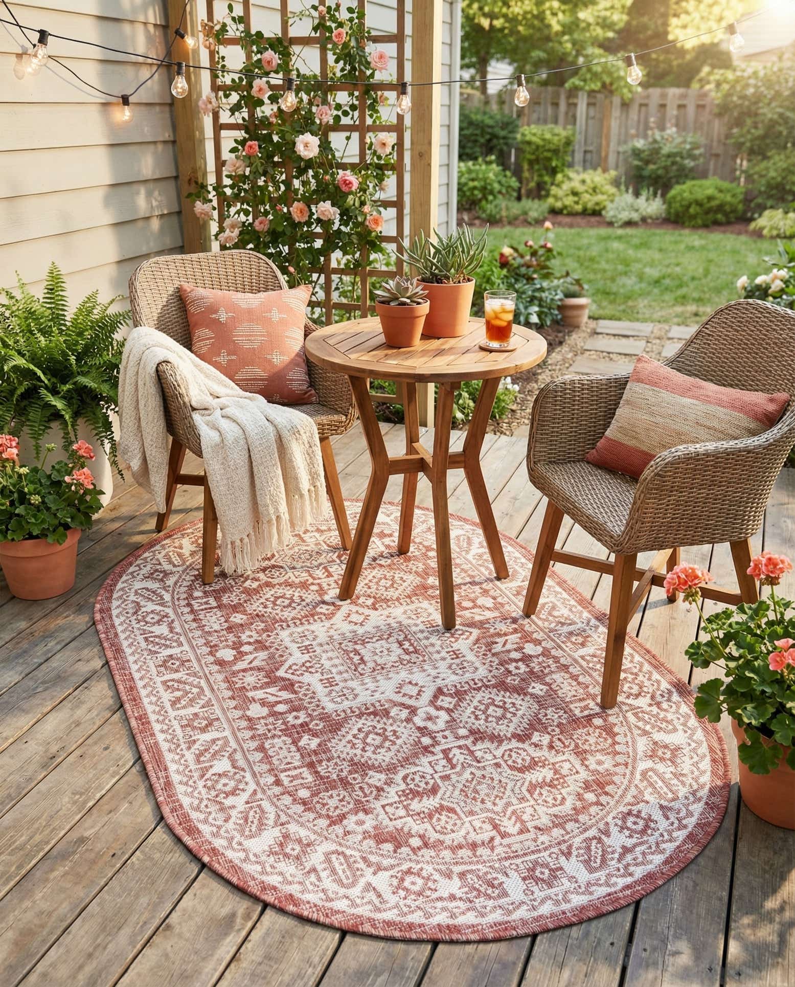 3' x 5' 3 Easy-Clean Aztec Indoor / Outdoor Oval Rug