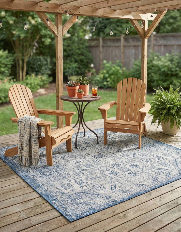 Detail image of  5' 3 x 5' 3  Washable Aztec Indoor / Outdoor Square Rug