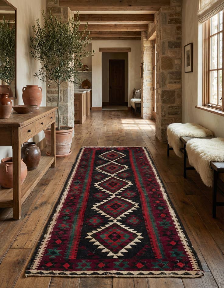 Detail image of 4' x 9' 4 Hand Woven Kilim Fars Wool Runner Rug