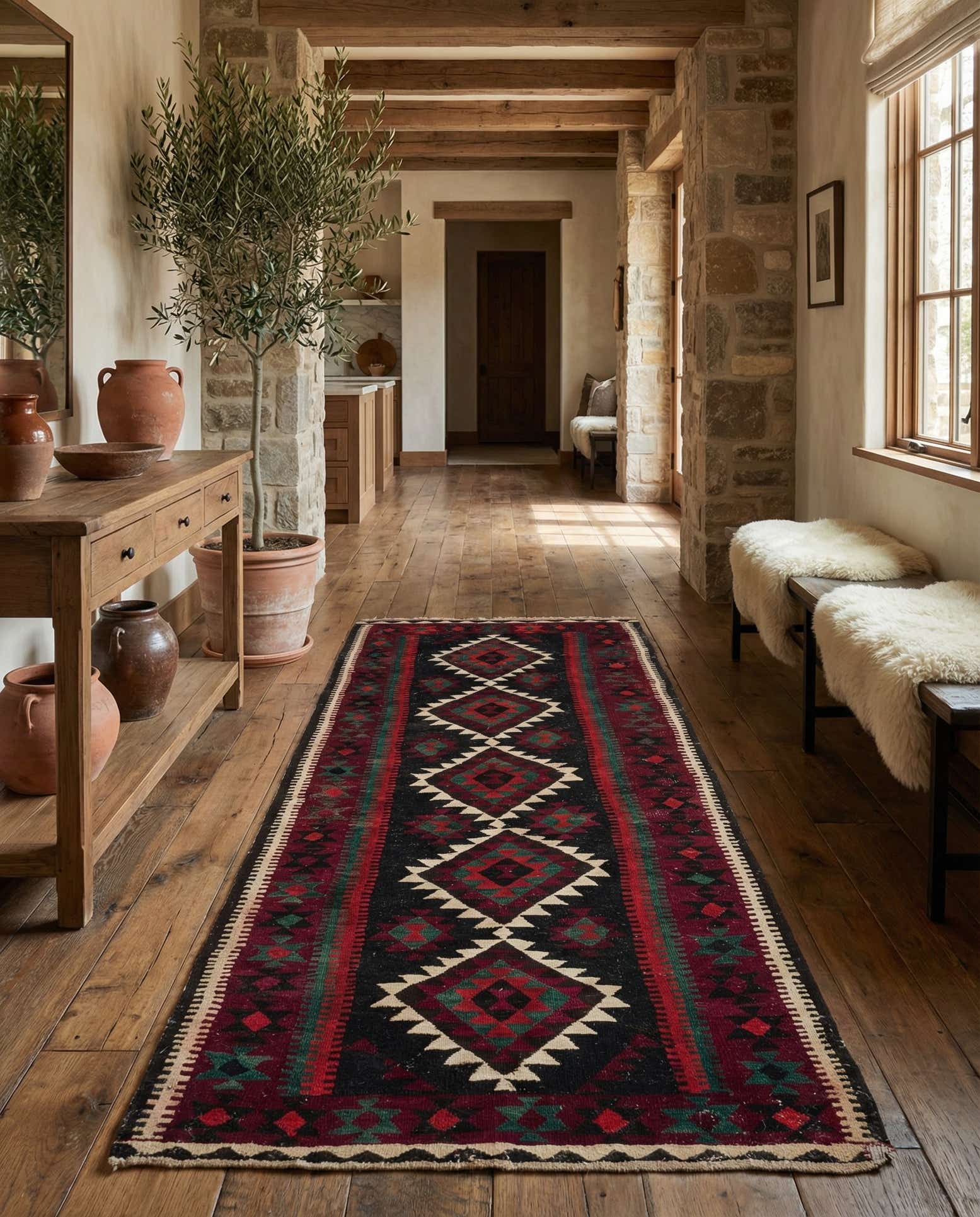 4' x 9' 4 Hand Woven Kilim Fars Wool Runner Rug