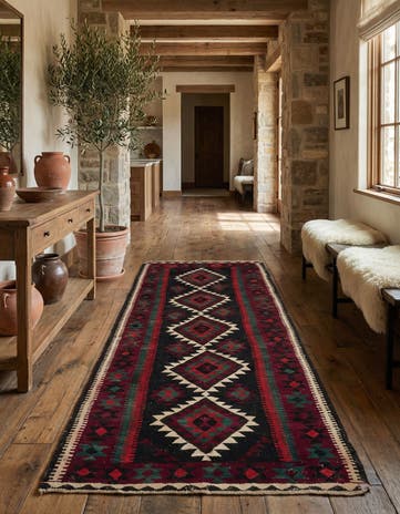 4' x 9' 4 Hand Woven Kilim Fars Wool Runner Rug