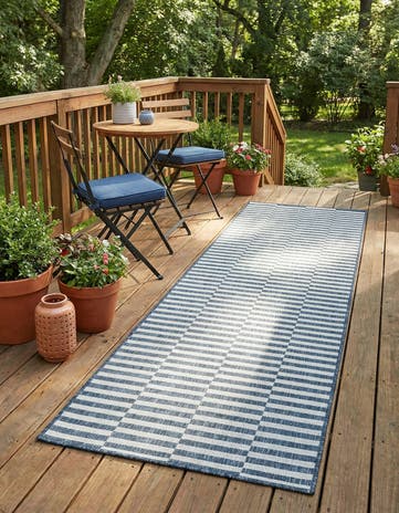 Blue Easy-Clean Ribbon Indoor / Outdoor Runner Rug