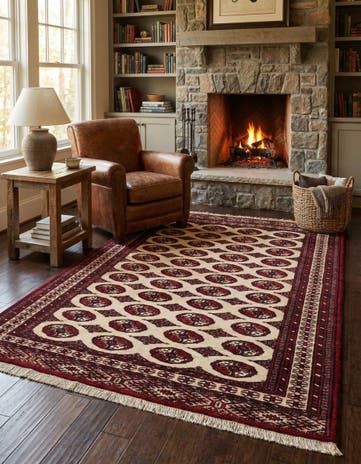 4' 1 x 6' 2 Hand Knotted Torkaman Persian Wool Rug