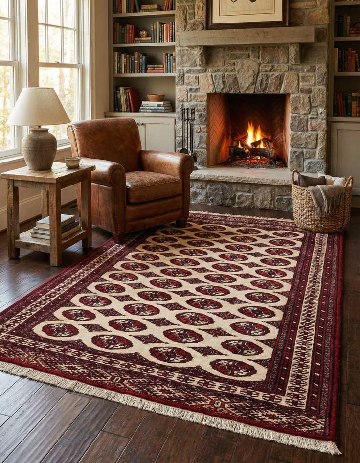 Detail image of  4' 1 x 6' 2  Hand Knotted Torkaman Persian Wool Rug