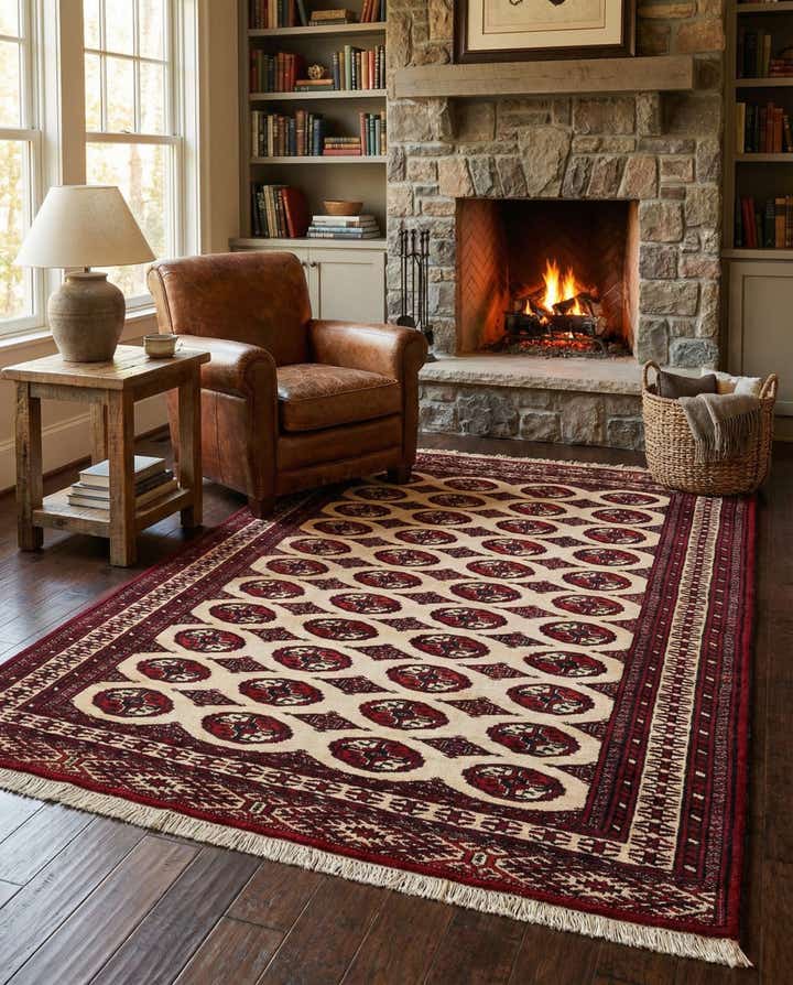4' 1 x 6' 2 Hand Knotted Torkaman Persian Wool Rug