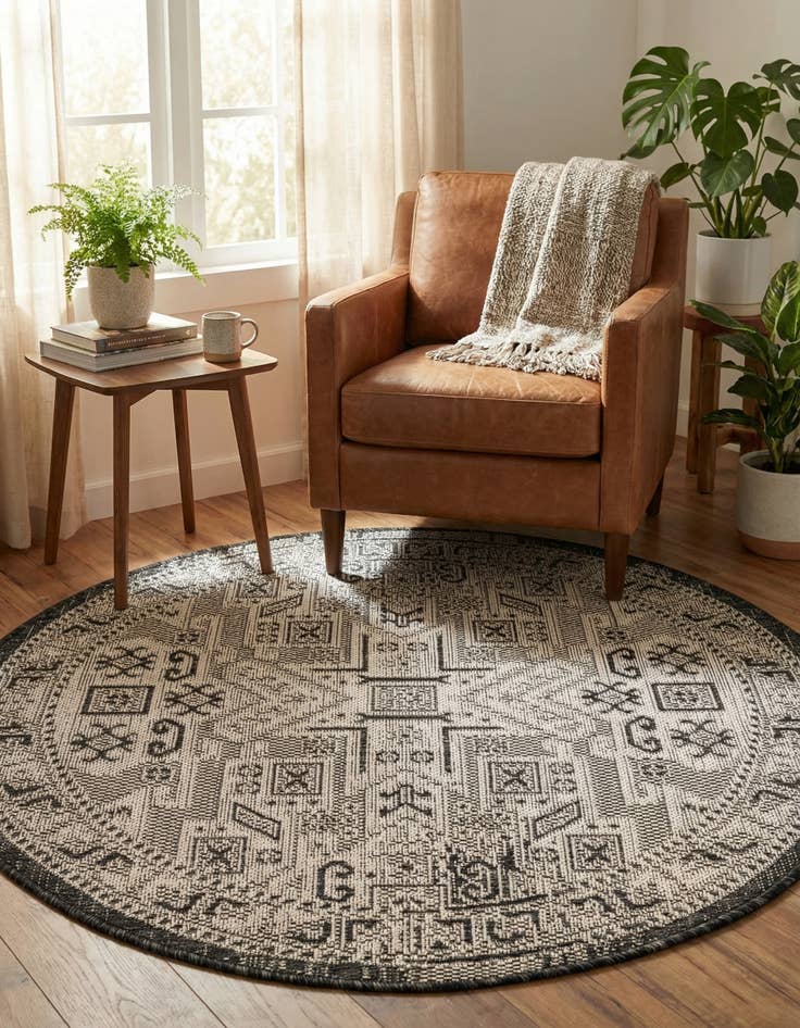 Detail image of 3' x 3'  Washable Aztec Indoor / Outdoor Round Rug