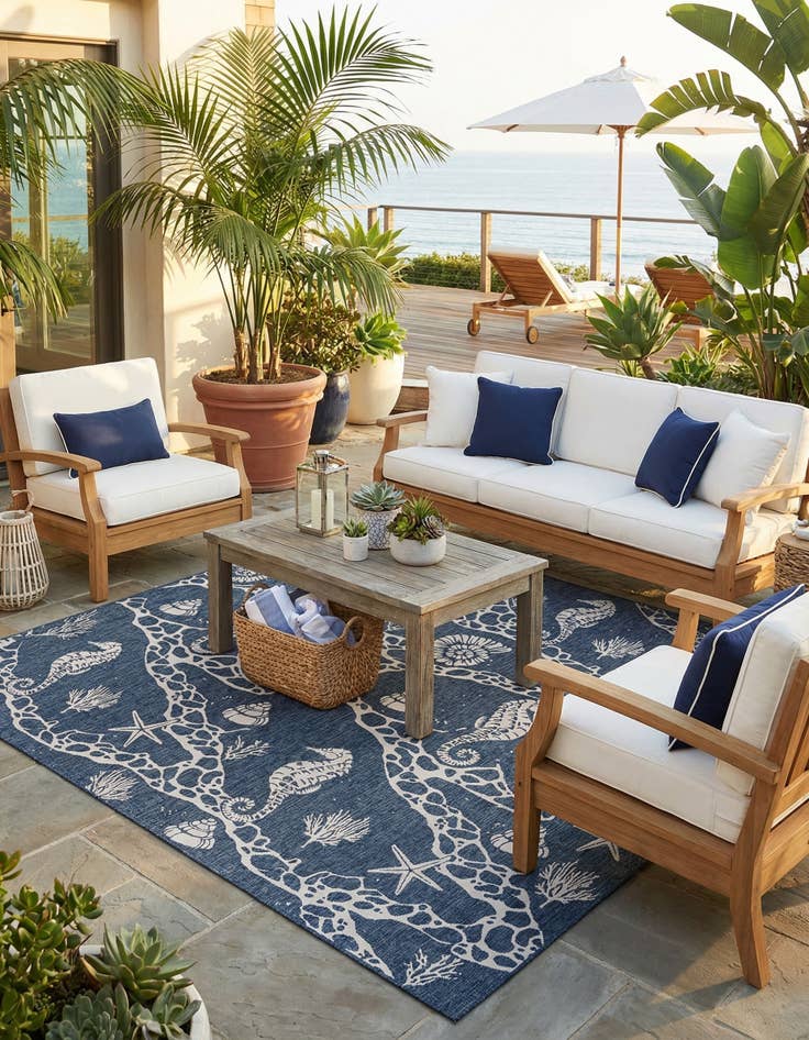 Detail image of 13' x 13'  Washable Coastal Indoor / Outdoor Square Rug