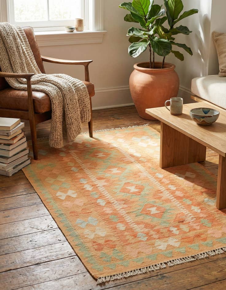 Detail image of 2' 7 x 4' 3  Hand Woven Kilim Waziri Wool Rug