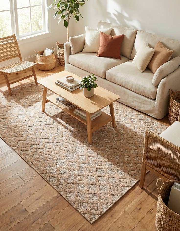 Detail image of 6' x 9'  Washable Trellis Textured Indoor / Outdoor Rug