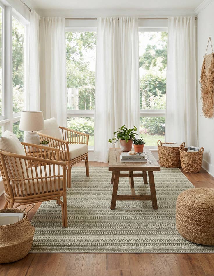 Detail image of 5' 3 x 8'  Washable Striped Indoor / Outdoor Rug