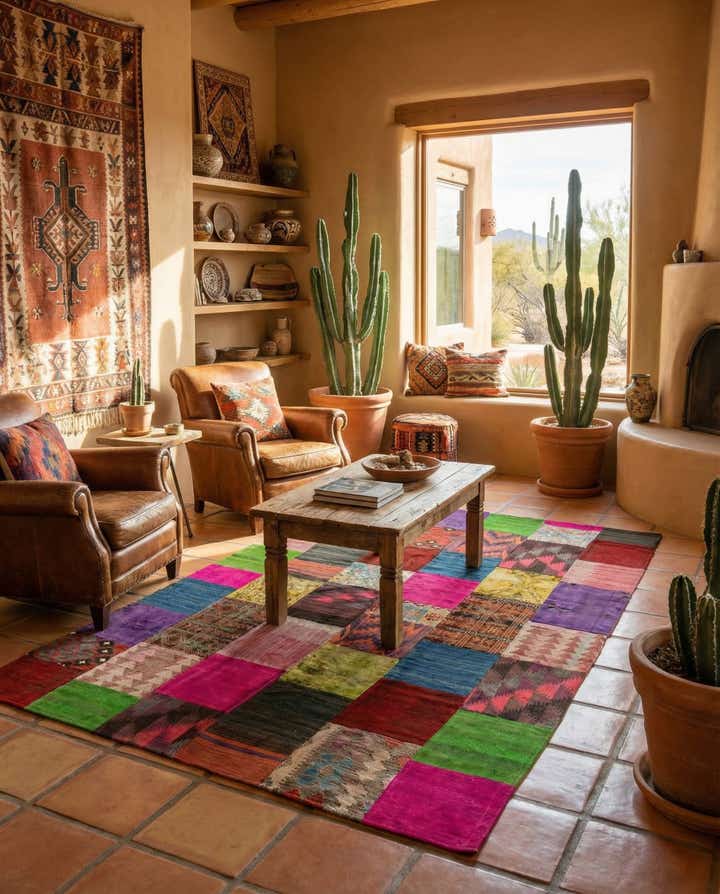 6' 8 x 9' 9 Hand Woven Kilim Patchwork Wool Rug
