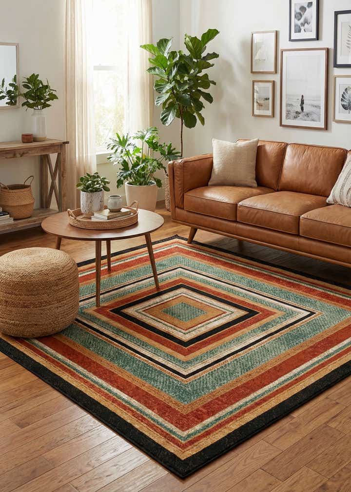 7' 10 x 7' 10 Easy-Clean Modern Indoor / Outdoor Square Rug