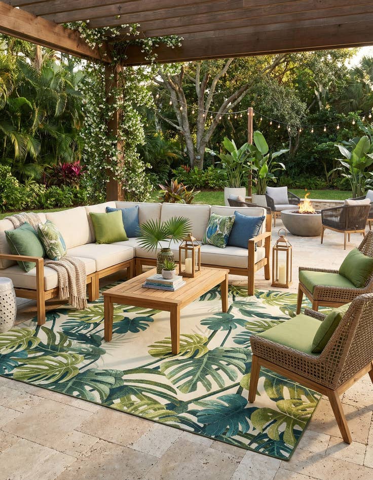 Detail image of 12' x 12'  Washable Botanical Indoor / Outdoor Square Rug