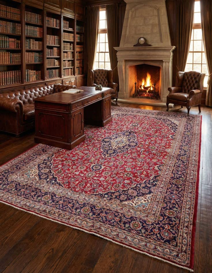 Detail image of 9' 8 x 12' 8 Hand Knotted Mashad Persian Wool Rug