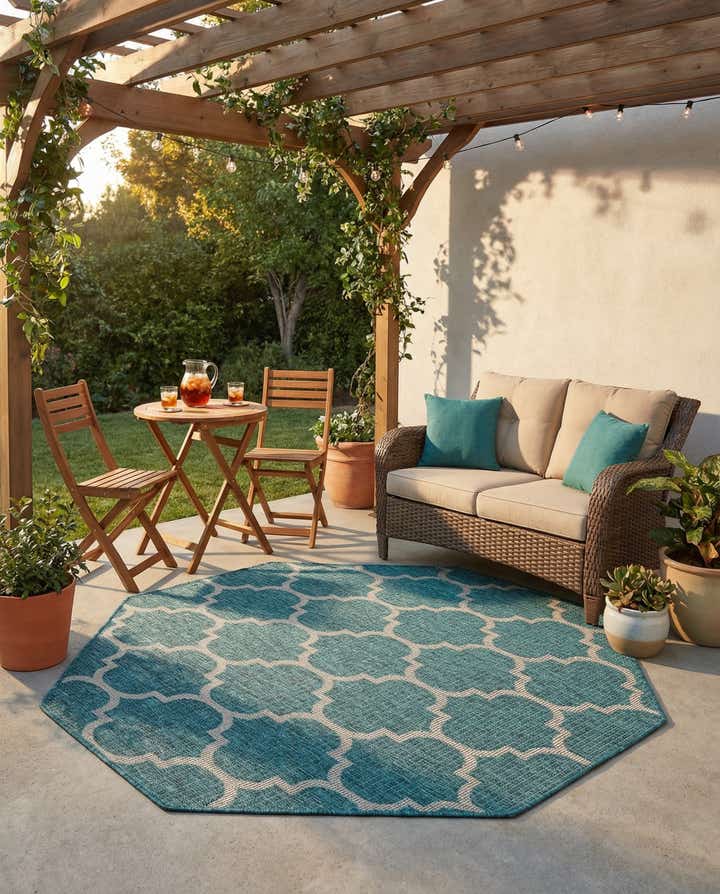 5' 3 x 5' 3 Easy-Clean Trellis Indoor / Outdoor Octagon Rug