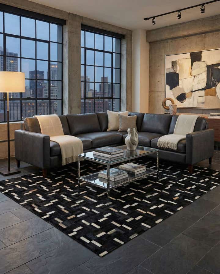 5' x 8' 1 Cowhide Leather Rug