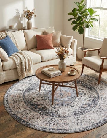 Linen Charcoal Washable Yara Round Rug