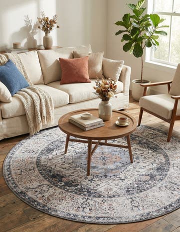 Linen Charcoal Washable Yara Round Rug