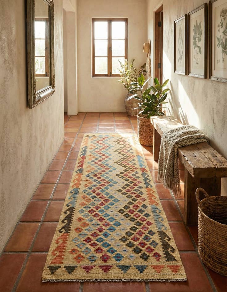 Detail image of 2' 9 x 9' 10  Hand Woven Kilim Maymana Wool Runner Rug