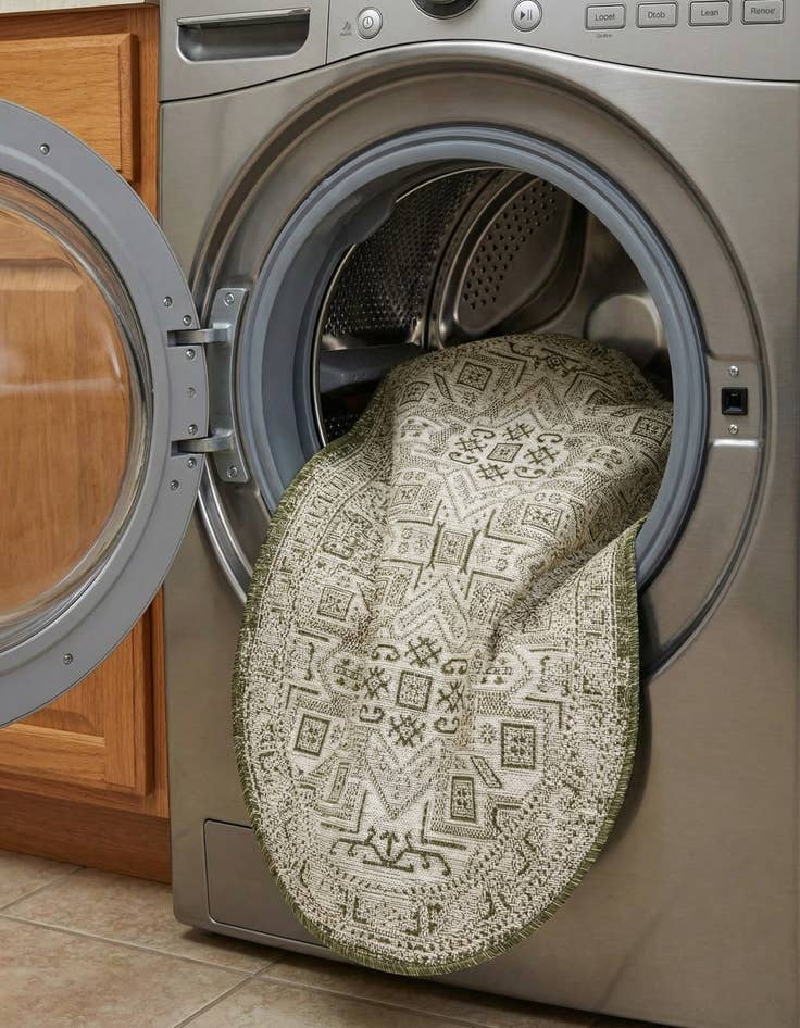 Detail image of 3' x 5' 3  Washable Aztec Indoor / Outdoor Oval Rug