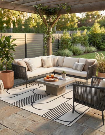 White and Black Easy-Clean Modern Indoor / Outdoor Square Rug