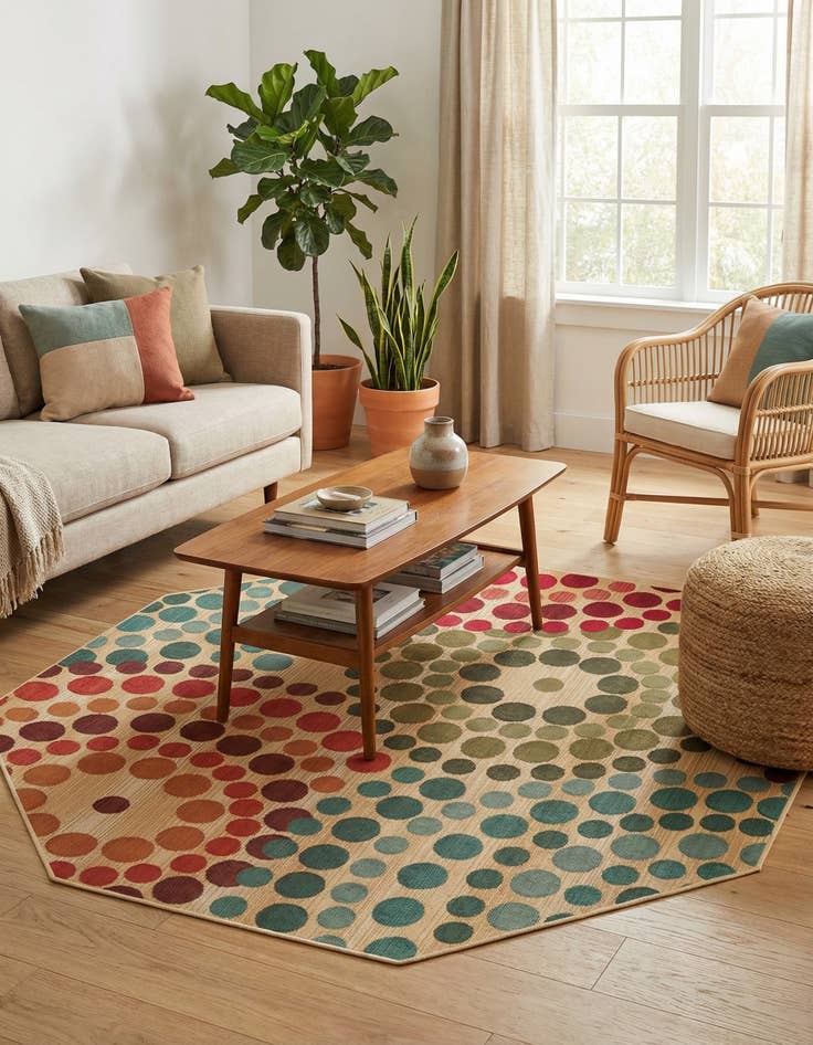 Detail image of 5' 3 x 5' 3 Easy-Clean Modern Indoor / Outdoor Octagon Rug