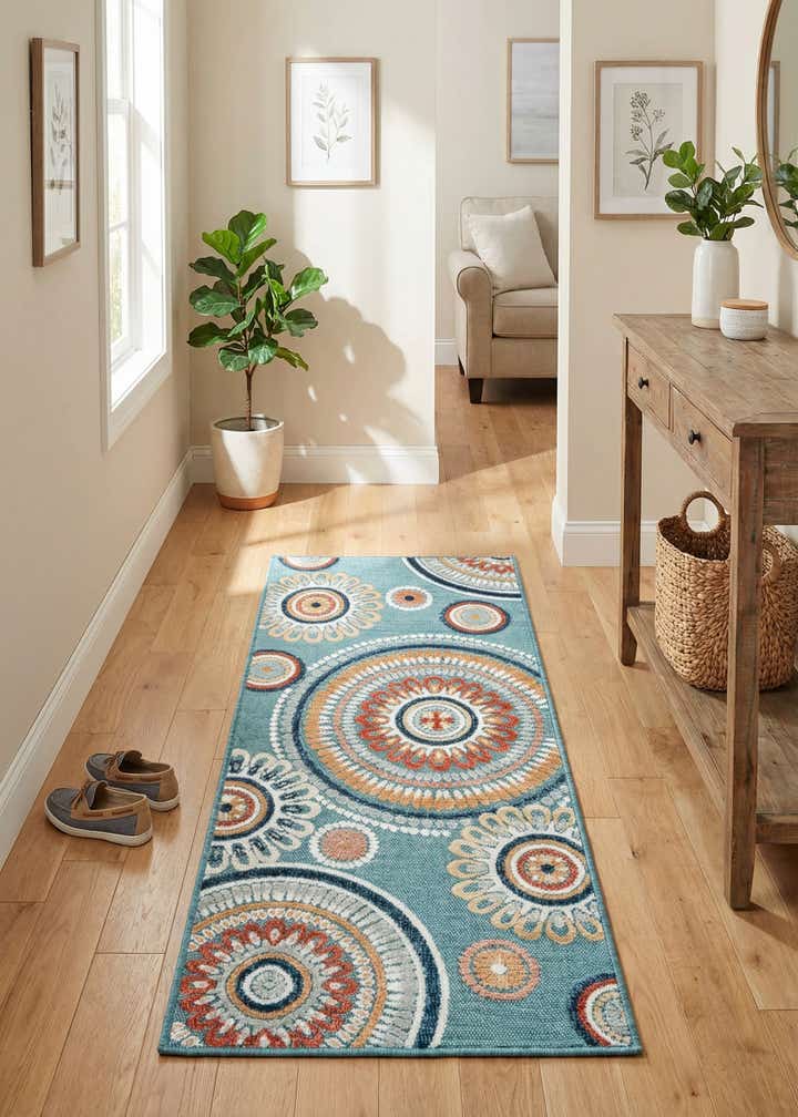 2' 2 x 5' 3 Easy-Clean Botanical Indoor / Outdoor Runner Rug