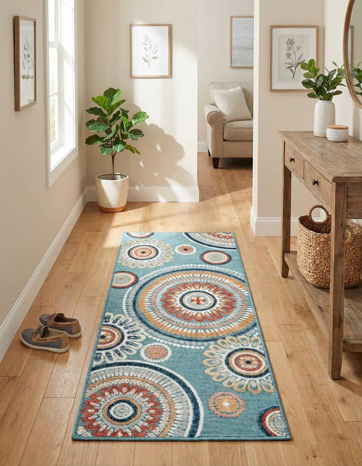 Detail image of  2' 2 x 5' 3  Washable Botanical Indoor / Outdoor Runner Rug