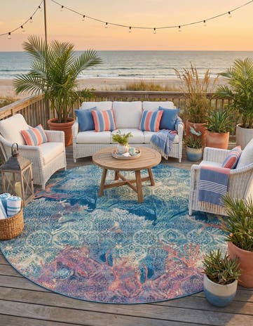 12' x 12' Easy-Clean Coastal Indoor / Outdoor Round Rug