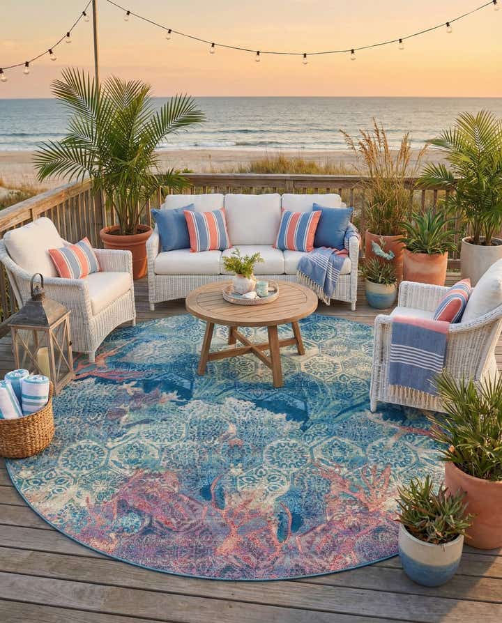 12' x 12' Easy-Clean Coastal Indoor / Outdoor Round Rug