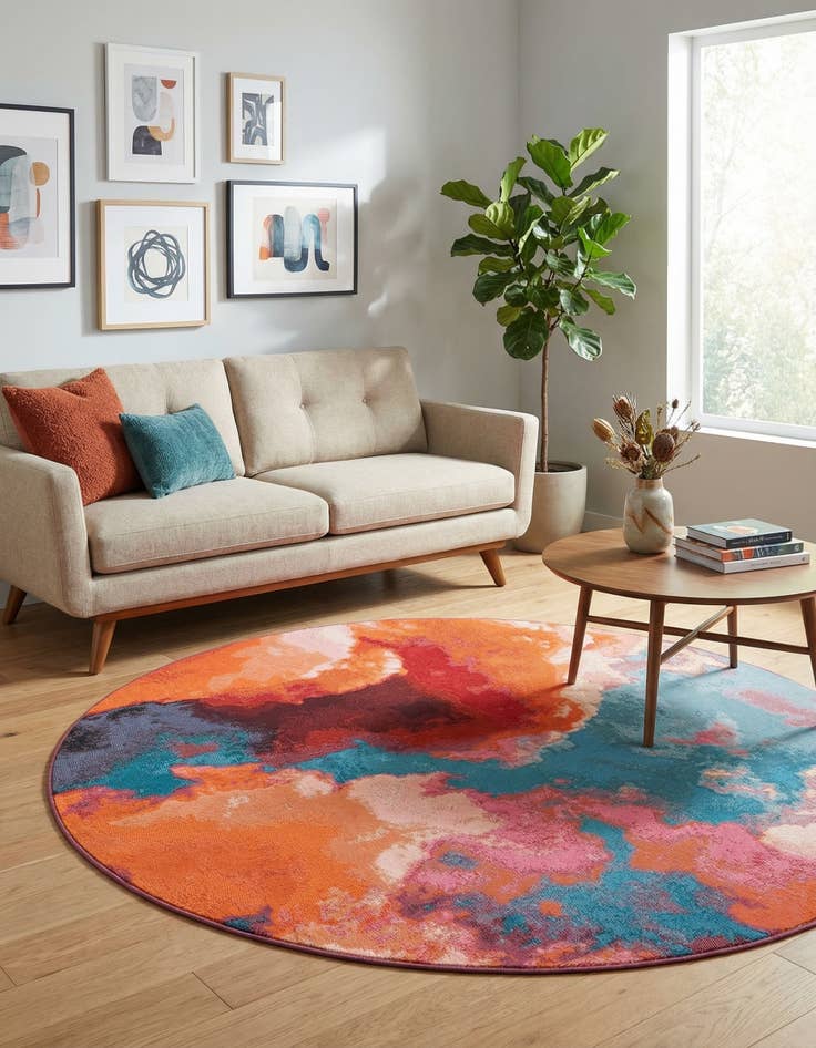 Detail image of  6' 1 x 6' 1  Washable Modern Indoor / Outdoor Round Rug