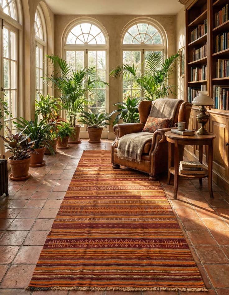 Detail image of  3' 10 x 9' 2  Hand Woven Kilim Fars Wool Runner Rug