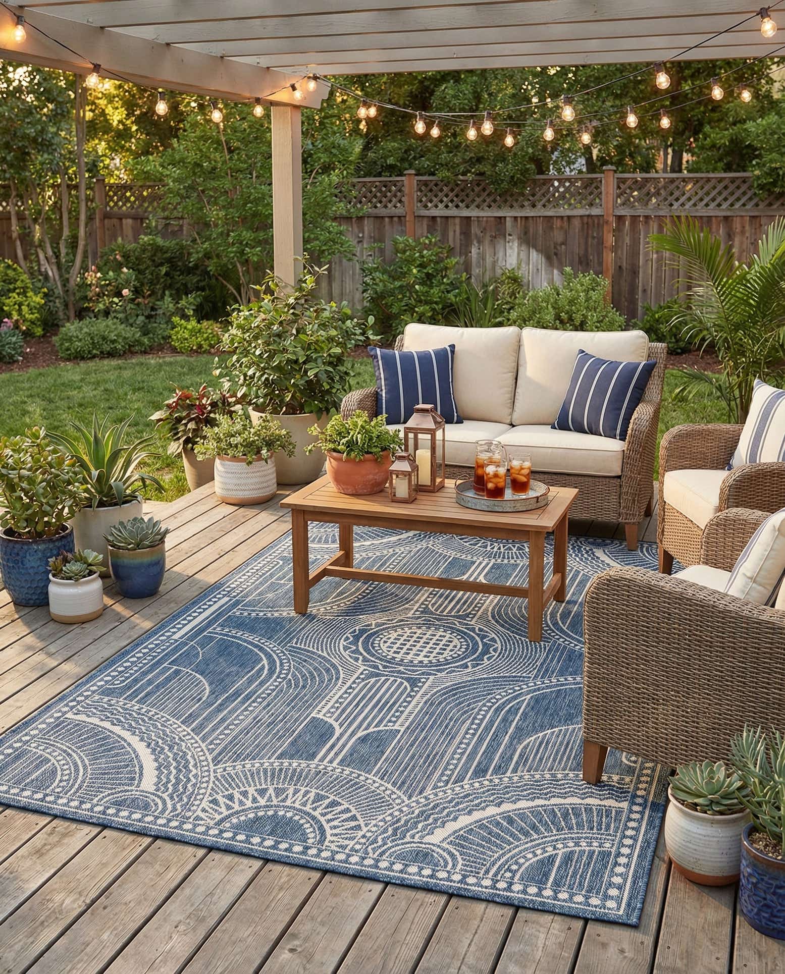 5' 3 x 8' Easy-Clean Traditional Indoor / Outdoor Rug
