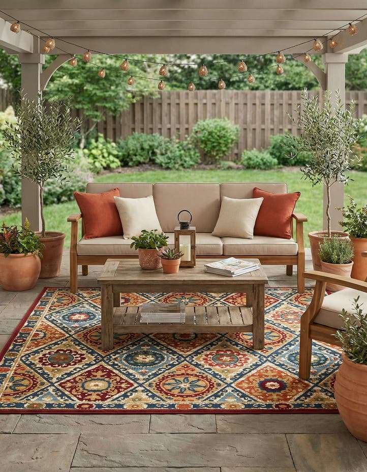 7' 10 x 7' 10 Easy-Clean Modern Indoor / Outdoor...