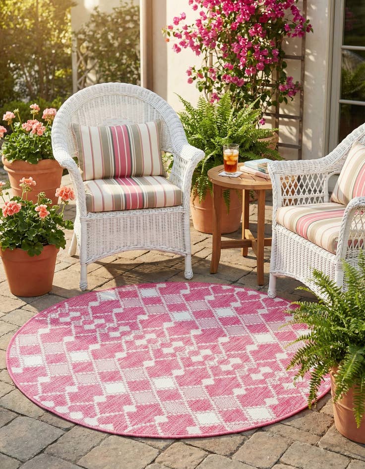Detail image of  4' x 4'  Washable Lattice Indoor / Outdoor Round Rug