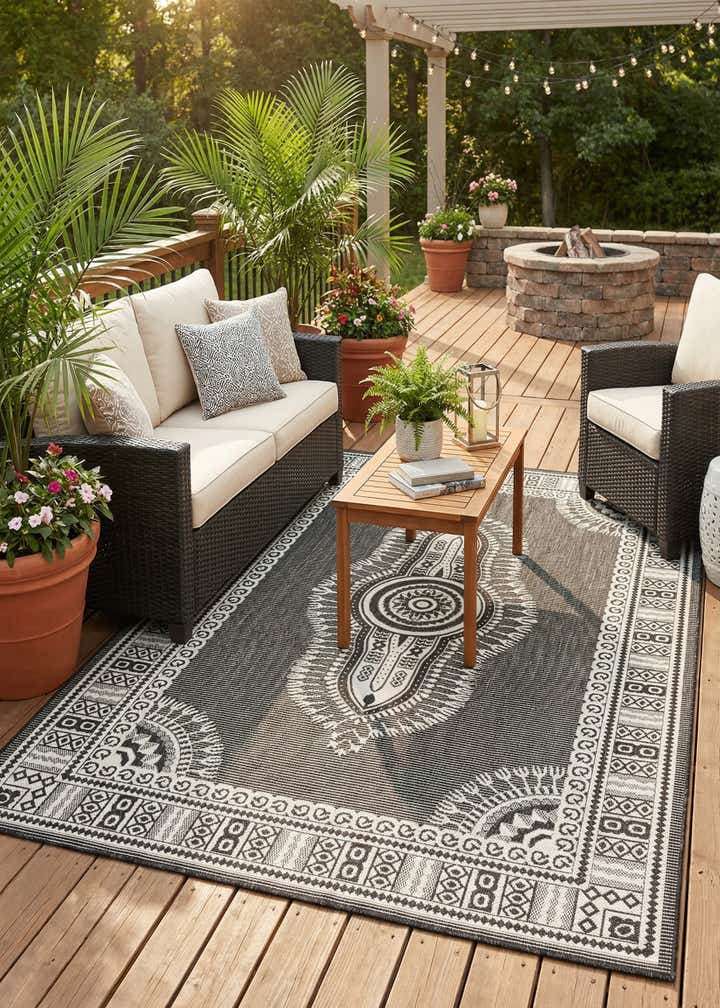 6' x 9' Easy-Clean Traditional Indoor / Outdoor Rug
