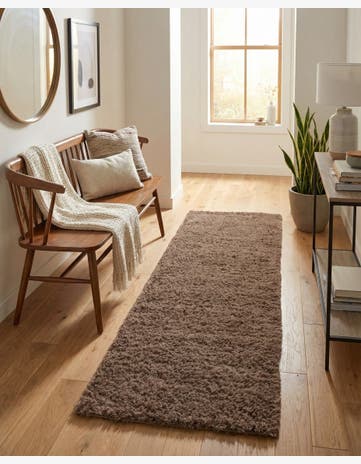 Brown Studio Solid Shag Runner Rug