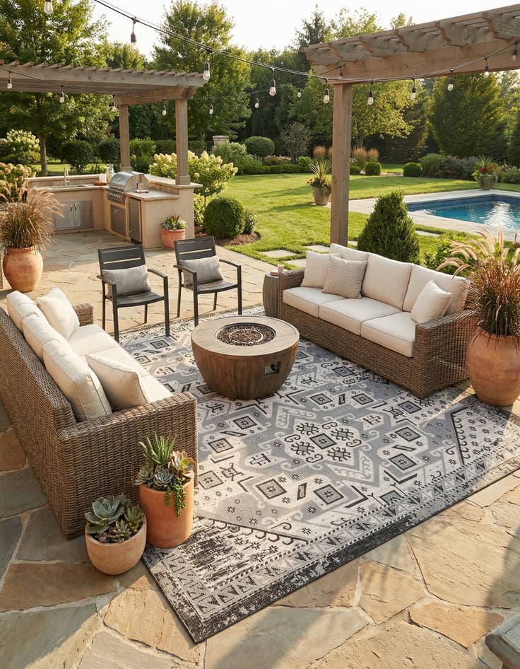 Detail image of  13' x 13'  Washable Aztec Indoor / Outdoor Square Rug