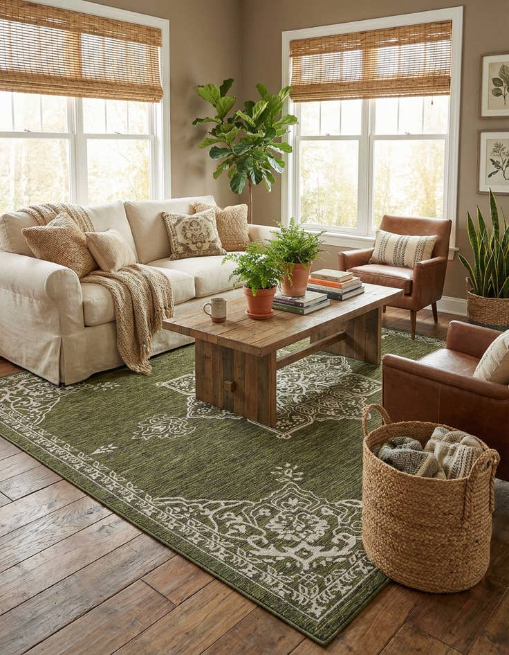 Detail image of  10' x 10'  Washable Traditional Indoor / Outdoor Square Rug