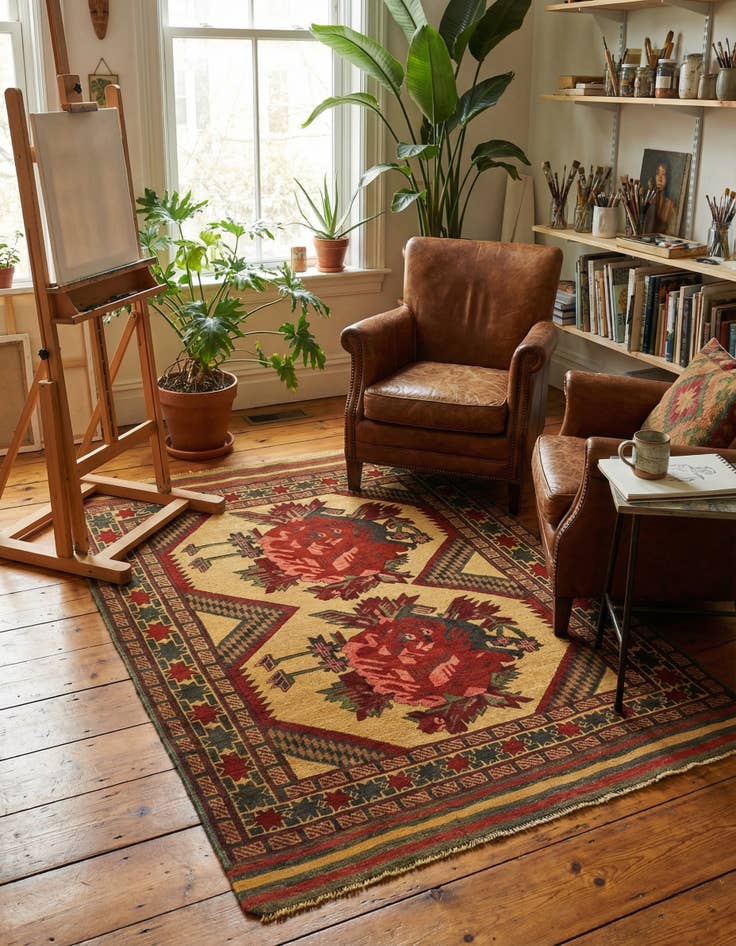 Detail image of 4' 2 x 5' 9  Hand Knotted Sumak Wool Rug