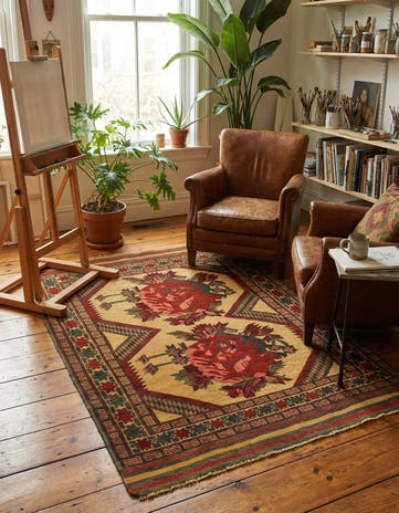 4' 2 x 5' 9 Hand Knotted Sumak Wool Rug
