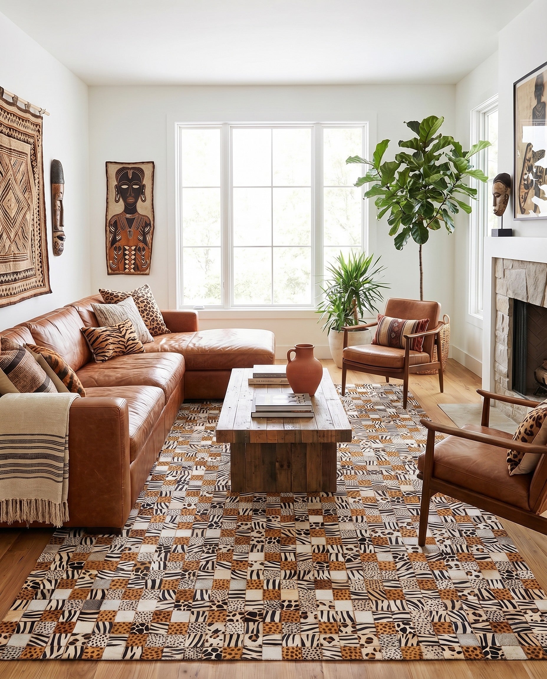 5' 1 x 8' 1 Cowhide Leather Rug