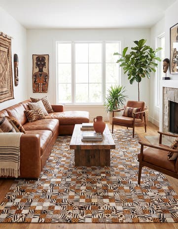 5' 1 x 8' 1 Cowhide Leather Rug