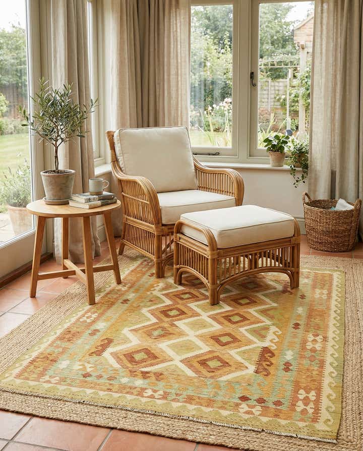 4' 9 x 6' 8 Hand Woven Kilim Waziri Wool Rug