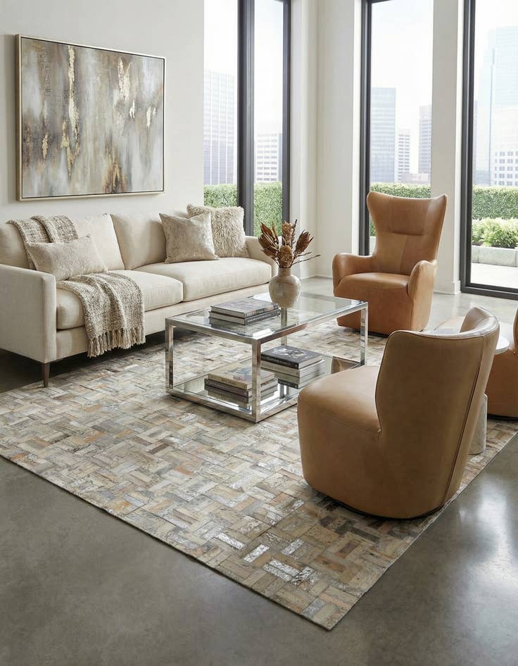 Detail image of 5' x 7' 10 Cowhide Leather Rug