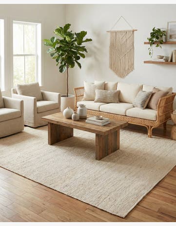 White Handmade Braided Jute Rug