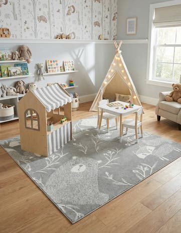 Gray Whimsy Kids Square Rug