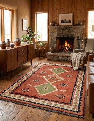 5' 7 x 7' 1 Hand Knotted Gabbeh Persian Wool Rug