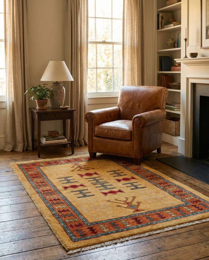 Detail image of 3' 5 x 5' 6 Hand Knotted Ziegler Wool Rug