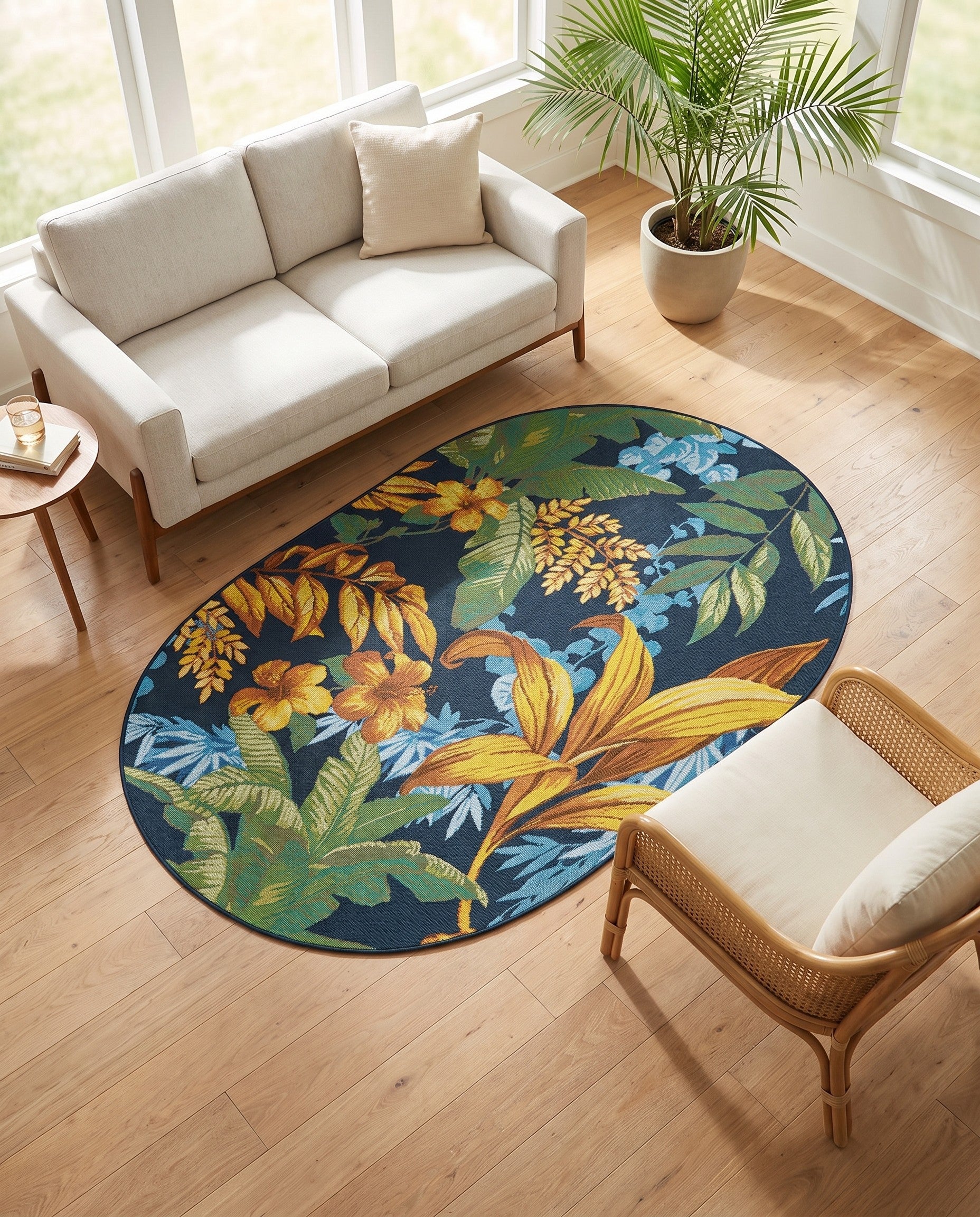 4' x 6' Easy-Clean Botanical Indoor / Outdoor Oval Rug
